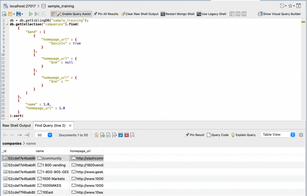 Our query, now in IntelliShell ready for editing so we can make Mongosh write out a HTML file