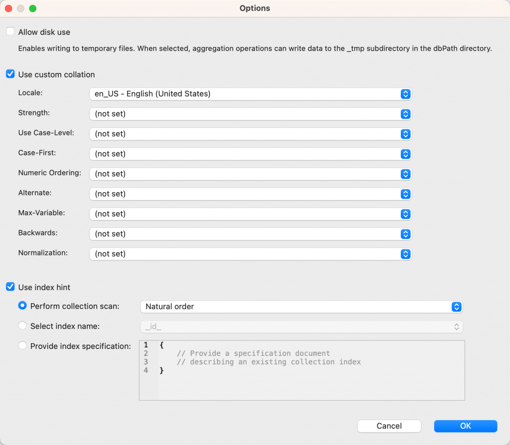 The Options dialog in the Aggregation Editor