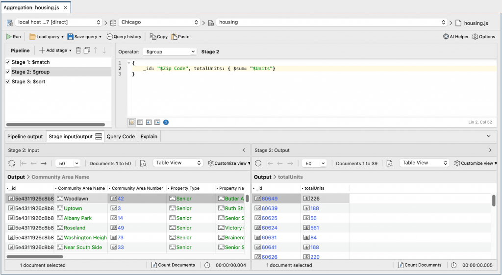 Stage Input and Stage Output in the Aggregation Editor