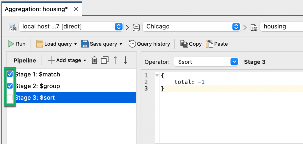 Include or exclude a stage in the aggregation pipeline