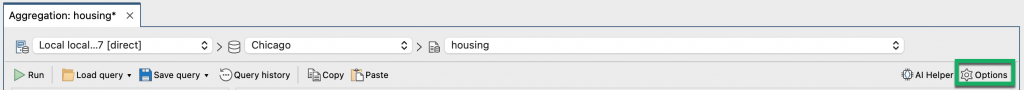 Set the options for Aggregation Editor using Options button in the toolbar