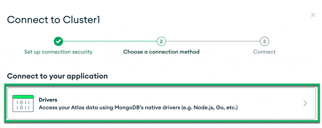 Choose Drivers under Connect to your application