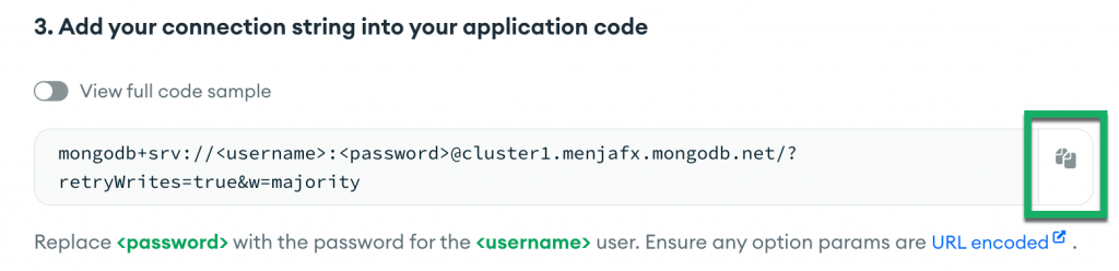 Copy the MongoDB Atlas connection string