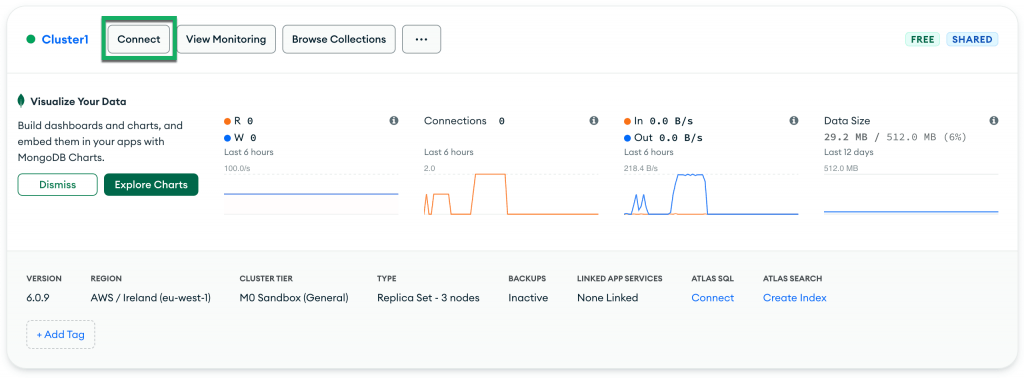 Click on Connect in the cluster overview