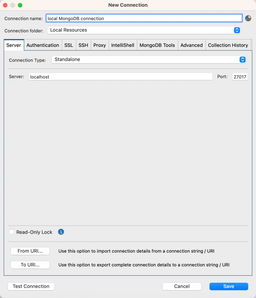 Type a name for your local MongoDB connection