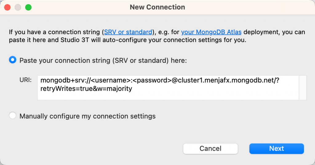Paste the MongoDB connection string