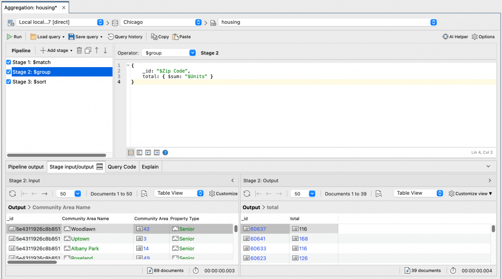 MongoDB 집계 편집기