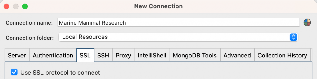 Check the Use SSL protocol to connect