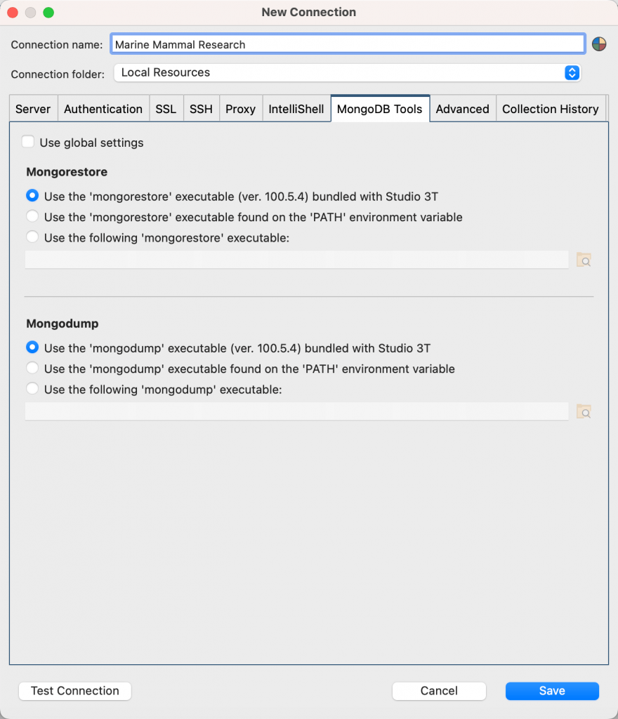 Specify the mongo tool version for each connection