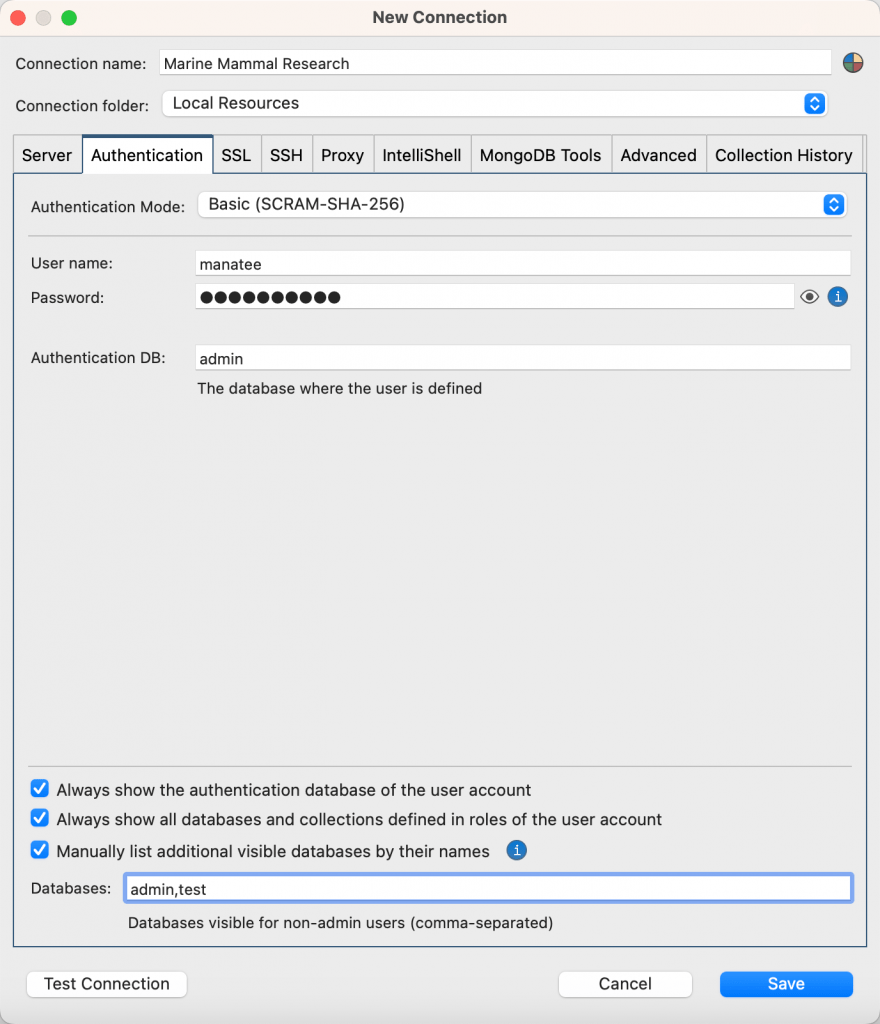 Configuration settings for basic authentication mode SCRAM-SHA-256