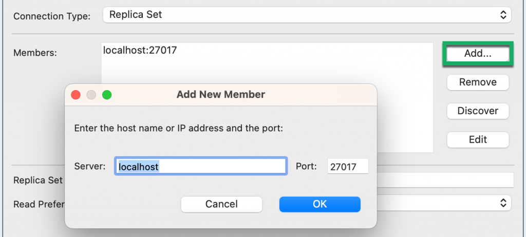 Connect to a replica set member
