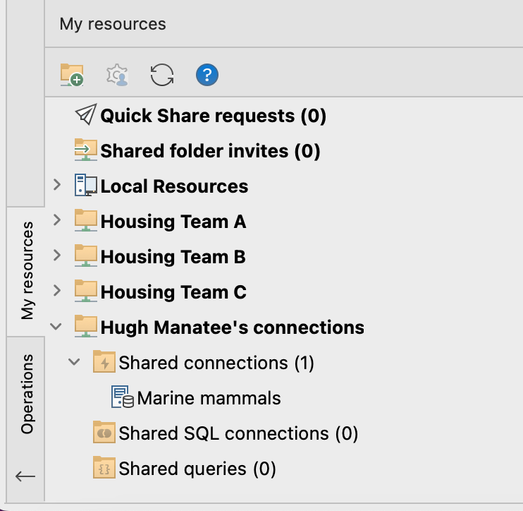 Shared connections in the My resources sidebar