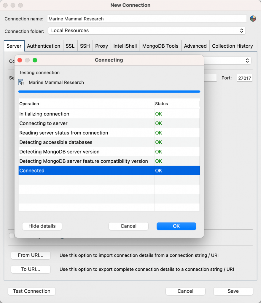 Test MongoDB connection