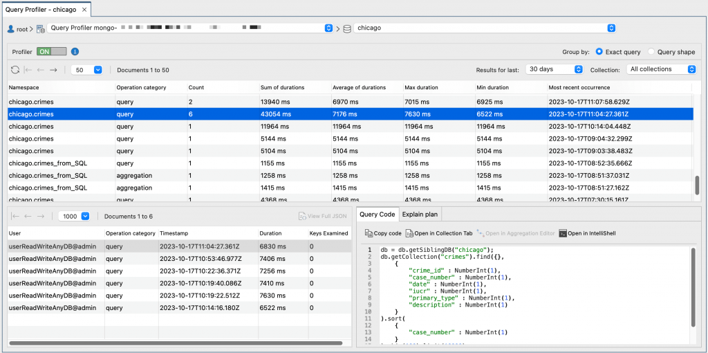 Drill down into the profiling data each time the query was run