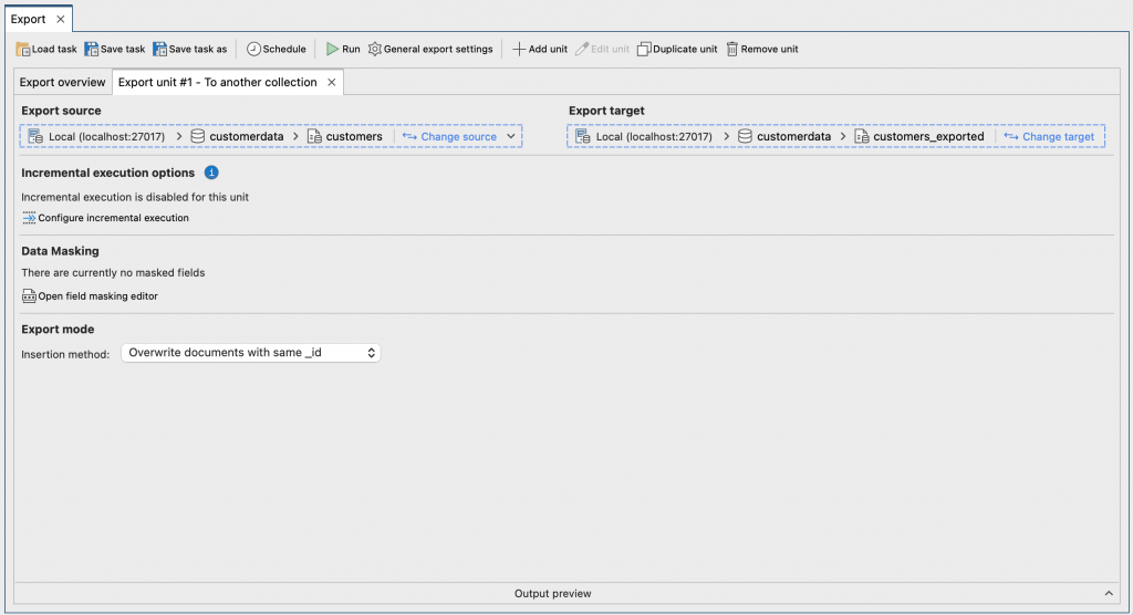 Export options when exporting to another collection