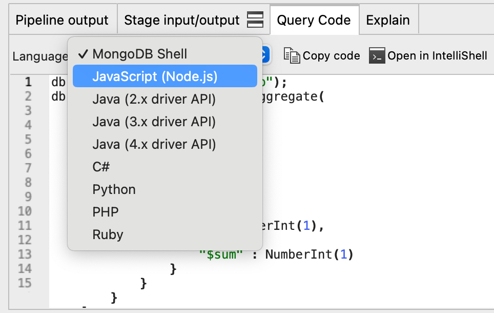 Convert MongoDB queries into application code in your preferred programming language