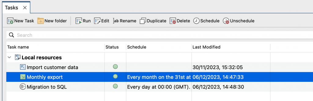 Schedule tasks on MongoDB data such as imports and exports with Studio 3T's Tasks tool