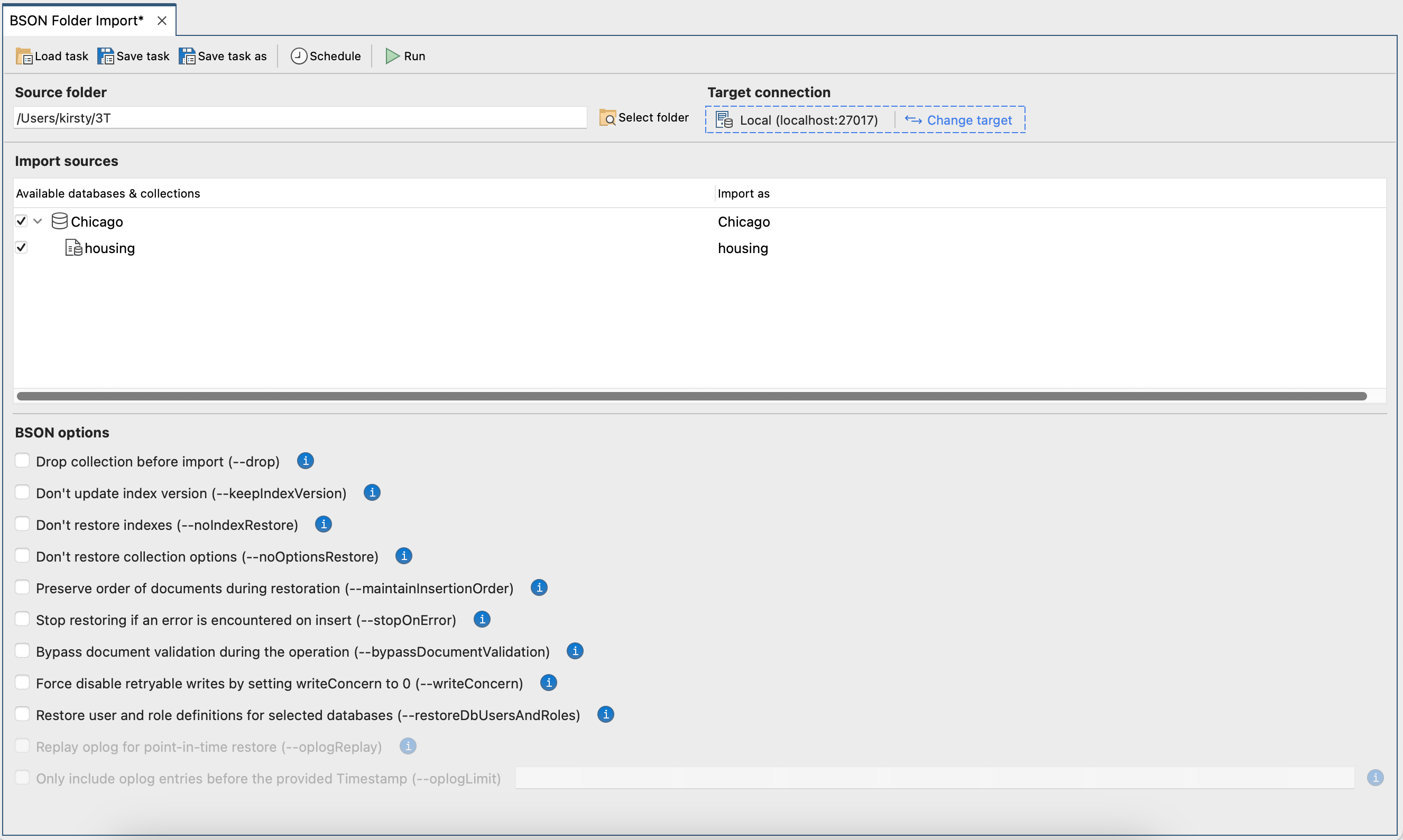 BSON import to MongoDB