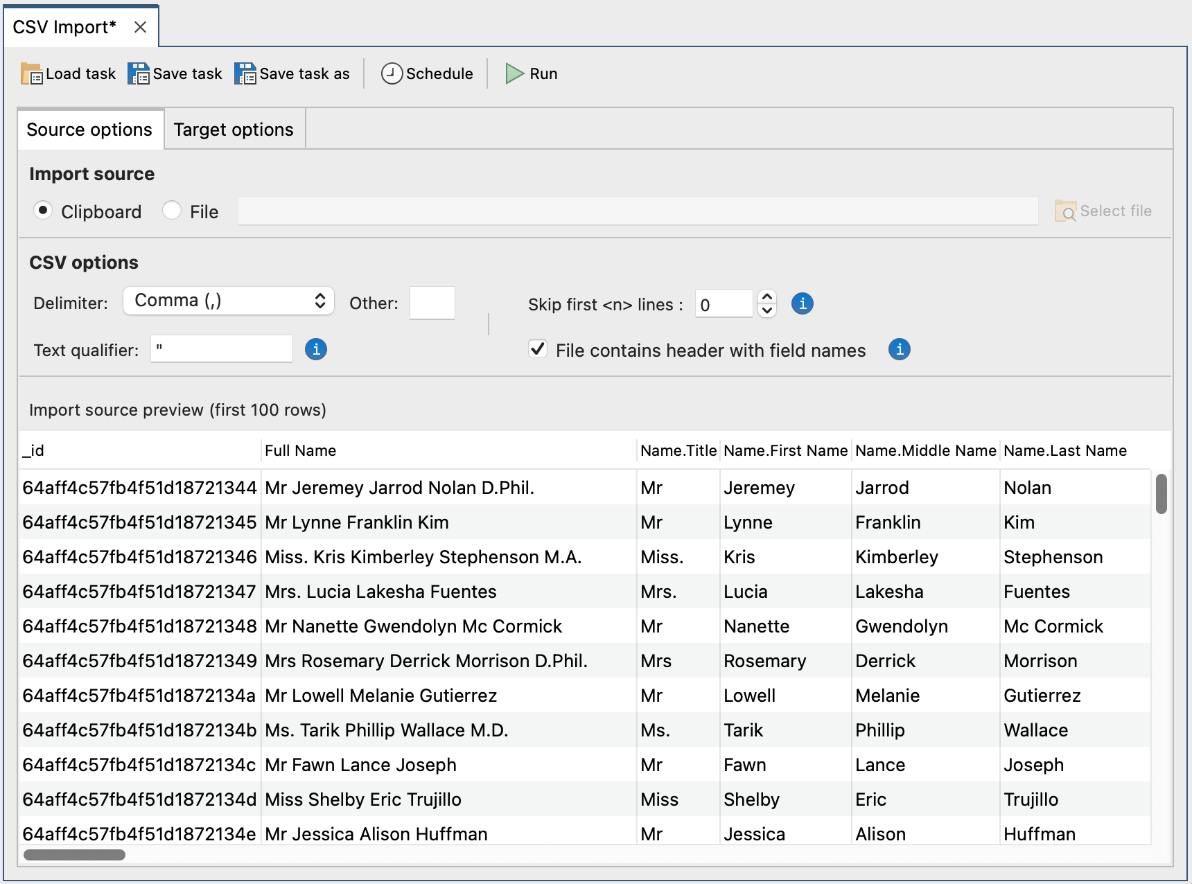 Import data from clipboard