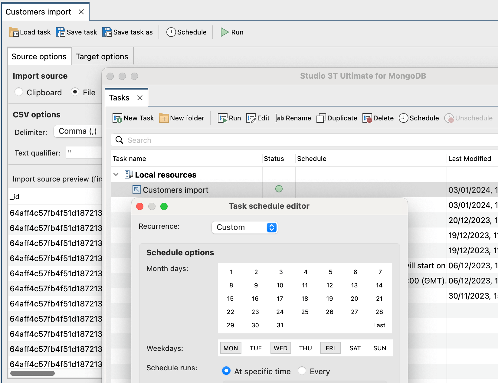 Save a CSV import as a task