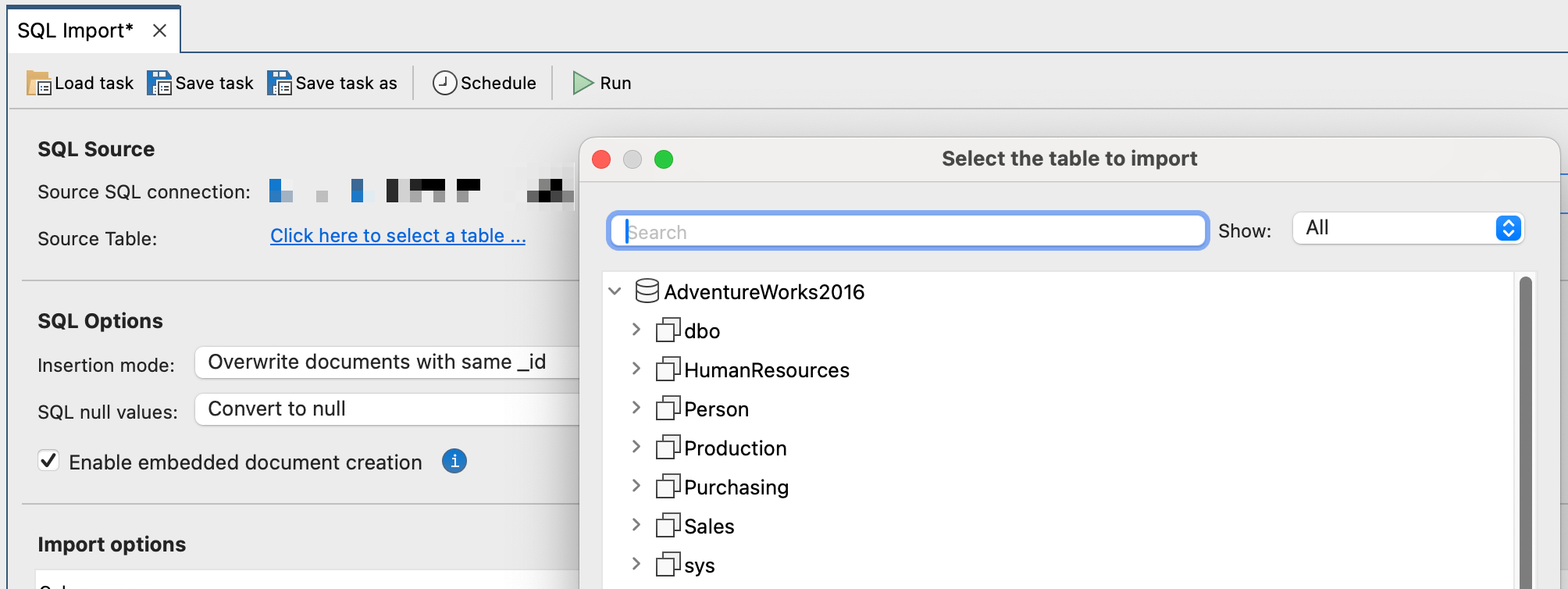 Select SQL source table