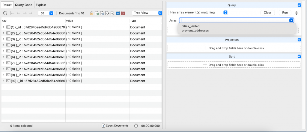 Choose the array you want to query from the dropdown