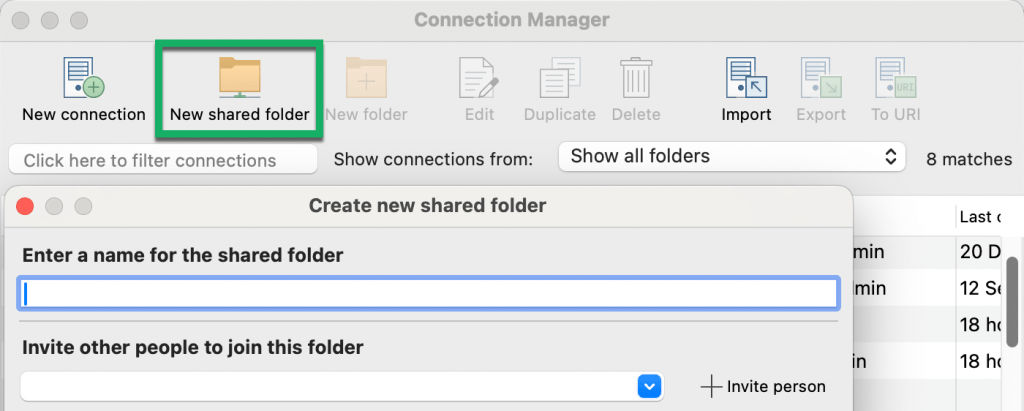Create a shared connection folder