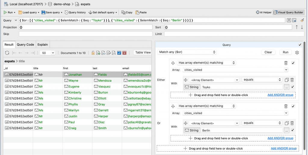 AND/OR MongoDB array elements