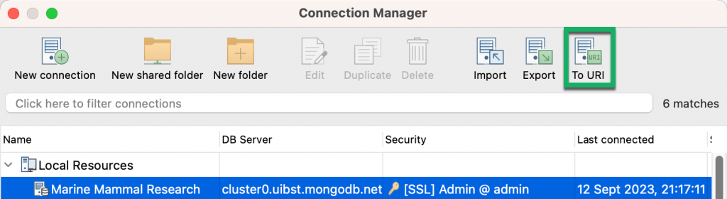 Export your connection to a URI