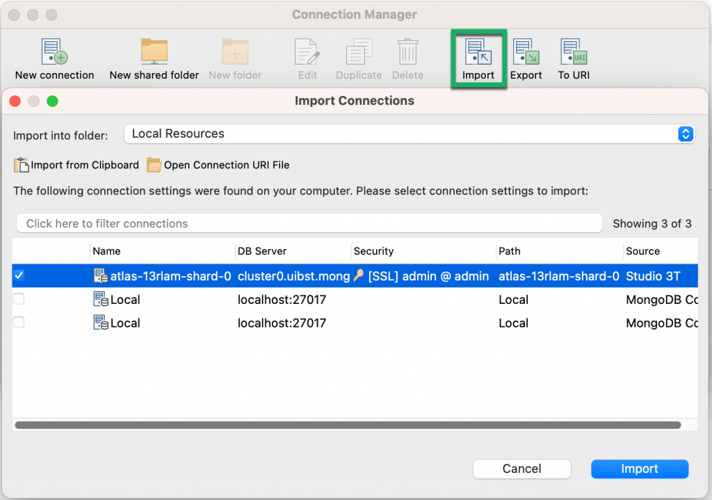 Import connection details from other clients