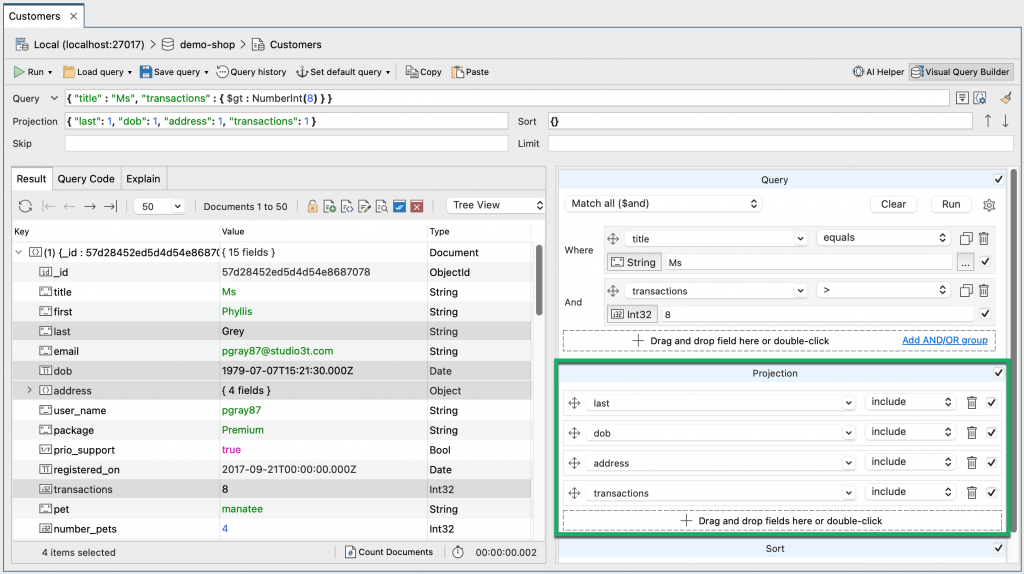 In MongoDB, projection allows you to specify the fields to include or exclude in the query results