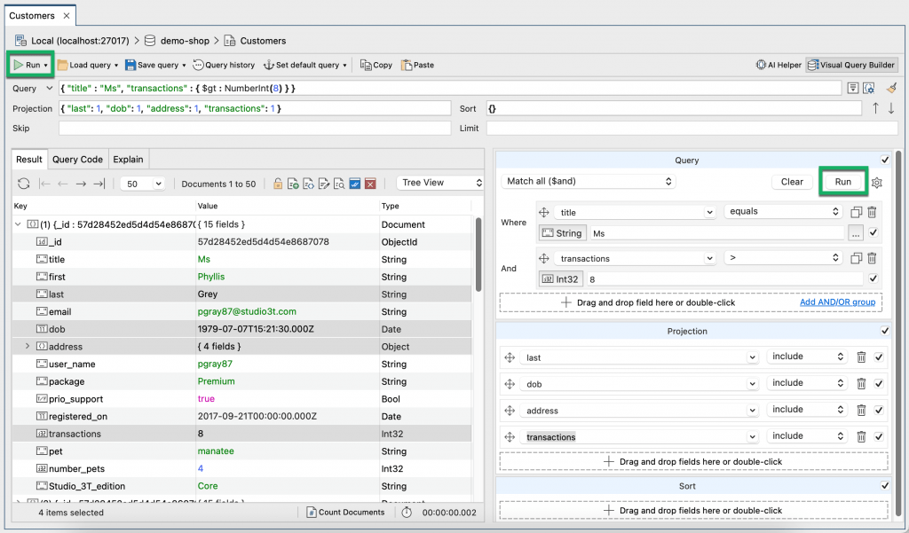 Run the query you have built in the Visual Query Builder