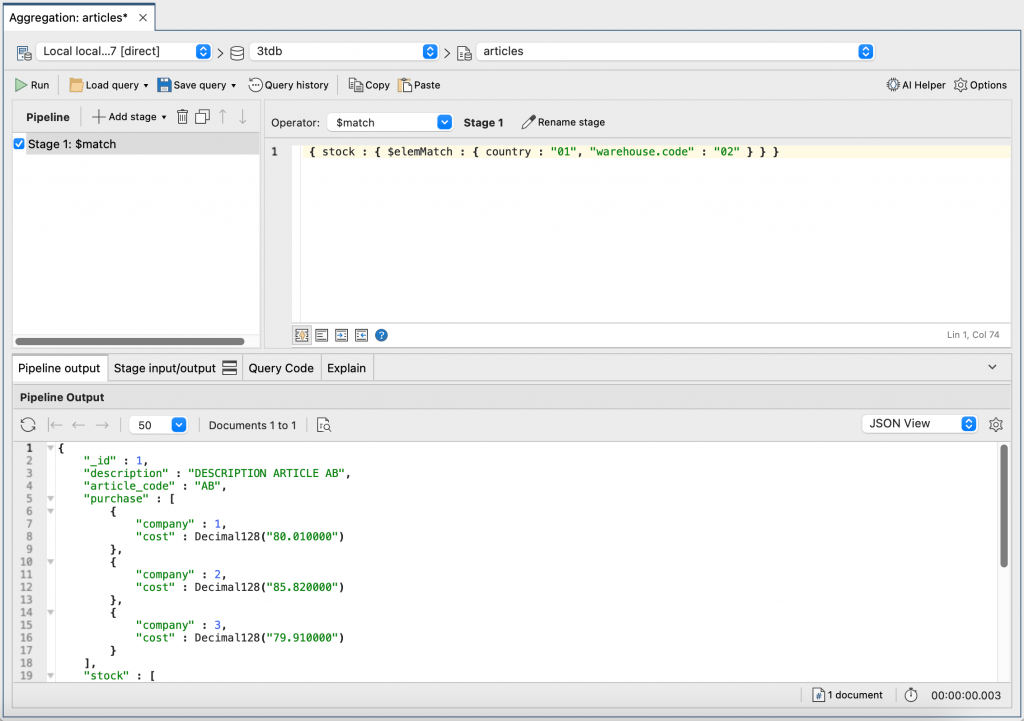 Studio 3T's Aggregation Editor simplifies building aggregation queries for MongoDB arrays