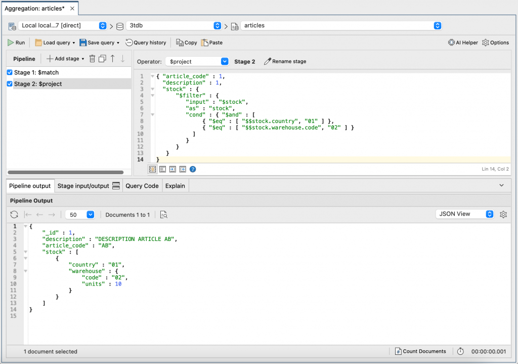 Building the next stage of the MongoDB aggregation query in Studio 3T