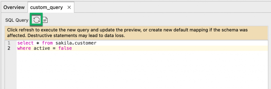 When you edit the query filter for your SQL to MongoDB migration, click refresh to update the JSON output preview