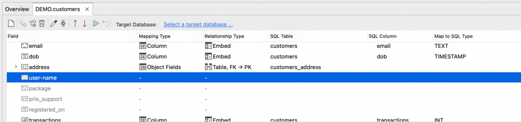 Excluded field mappings are shown in gray in the Export Unit tab