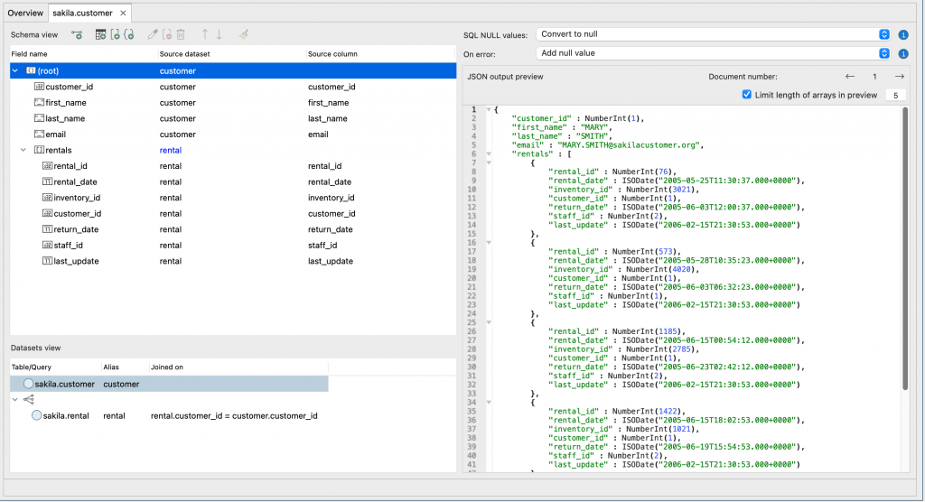 Showing a one to many relationship in Studio 3T's SQL to MongoDB Migration tool