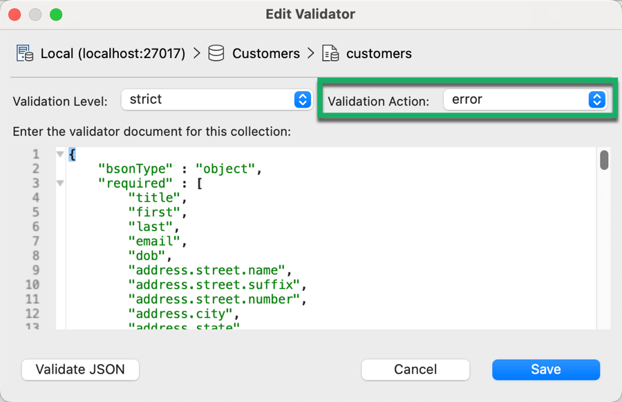 Set the Validation Action to error or warn