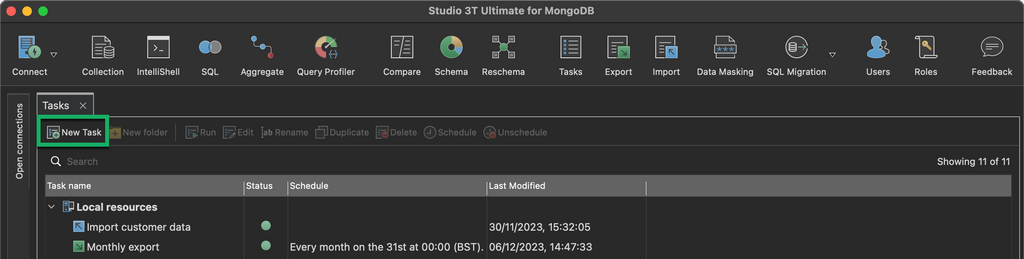 Create new MongoDB tasks for scheduling and automation