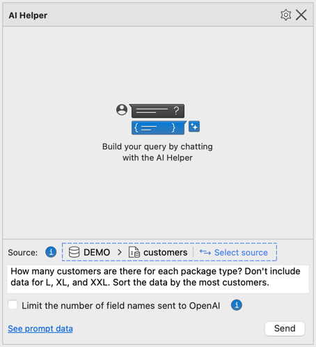 Type a question in your native natural language about your MongoDB data in the text box in AI Helper.