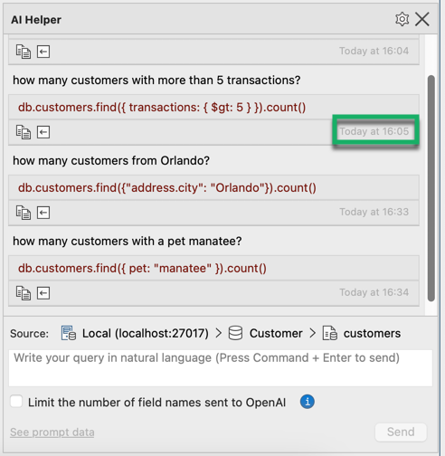 AI Helper's new timestamp creates a historical record of responses so that you can easily track past queries and responses.