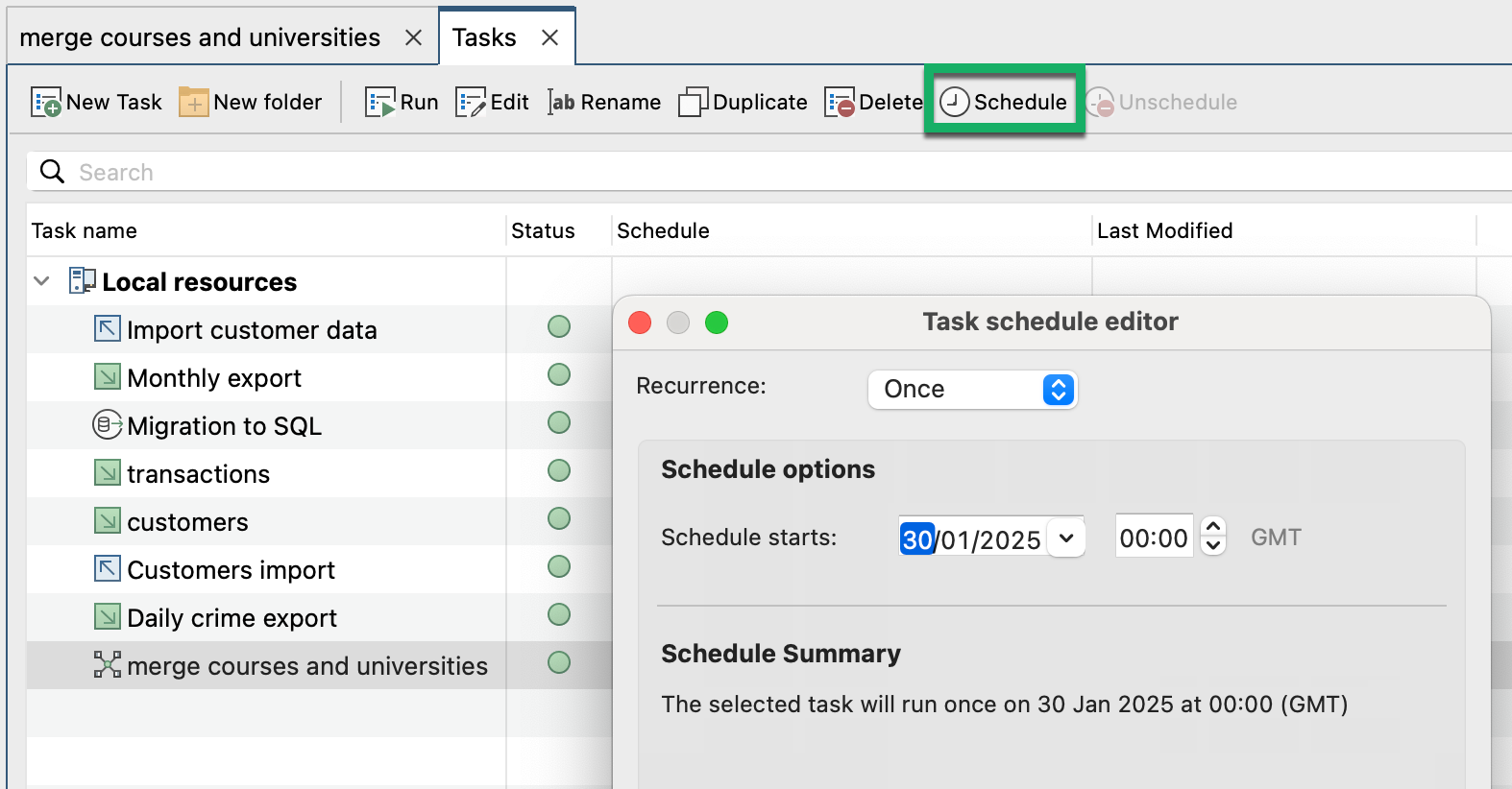 Task scheduler to specify when you want to run the updates to your MongoDB schema