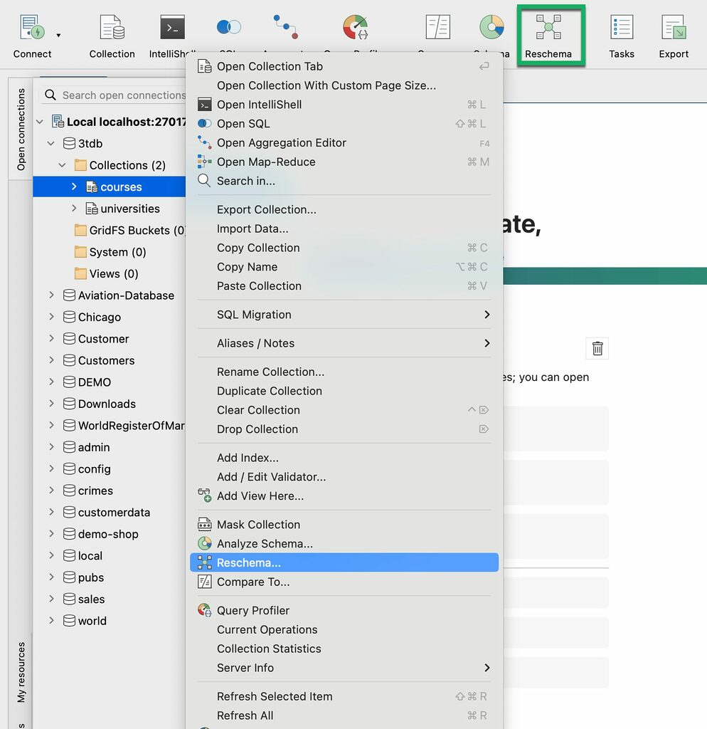 Open Reschema the tool for reshaping and transforming MongoDB collections