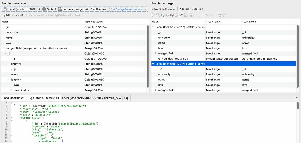 Setting up the target collections to update in your MongoDB schema transformation project