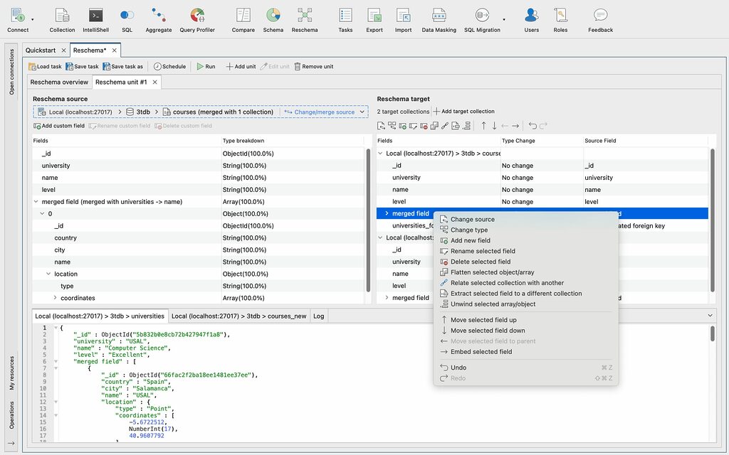 Configure the data structure of your new MongoDB schema, for example add or delete fields, or flatten arrays