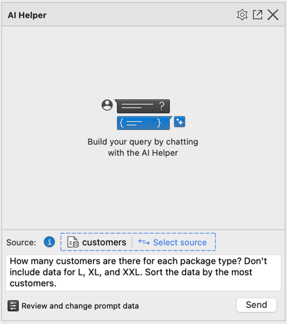 Type a question in your native natural language about your MongoDB data in the text box in AI Helper.