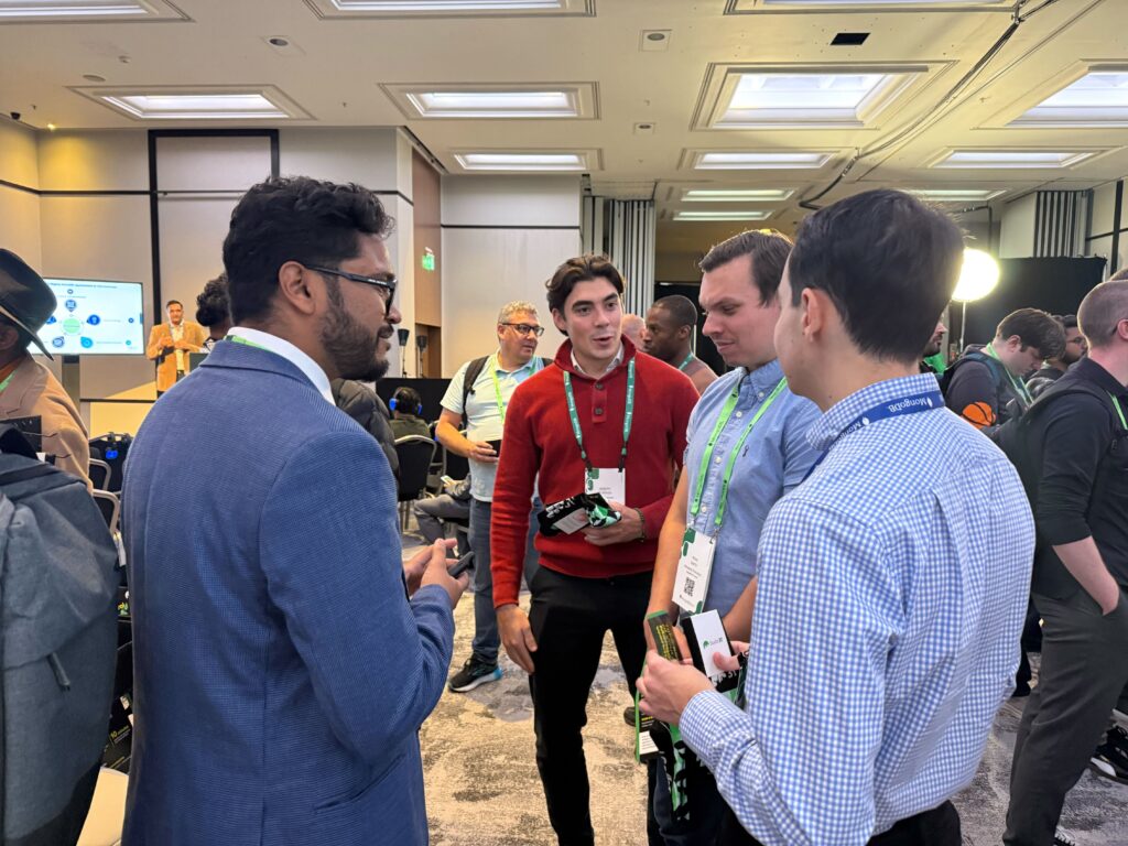 The 3T Software team in conversation with attendees at MongoDB.local London 2025.